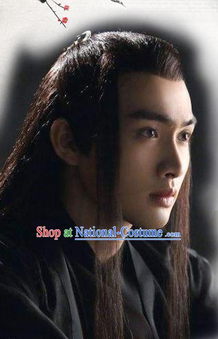 Chinese Ancient Prince Hairpieces Handmade Jin Dynasty Swordsman Wigs Traditional Drama Cosplay Young Knight Headdress