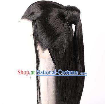 Chinese Ancient Prince Hairpieces Handmade Jin Dynasty Swordsman Wigs Traditional Drama Cosplay Young Knight Headdress