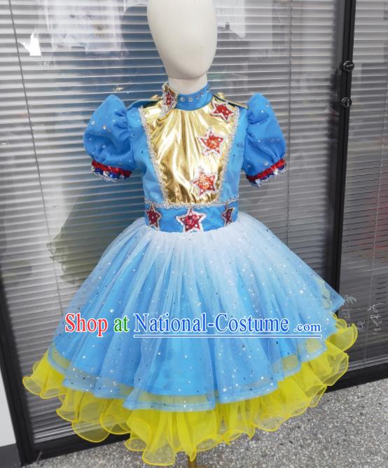 Professional Children Modern Dance Fashion Girl Dance Blue Dress Chorus Group Performance Clothing Opening Dance Garment