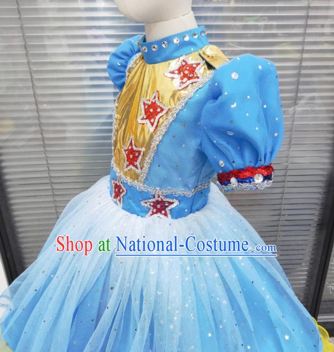 Professional Children Modern Dance Fashion Girl Dance Blue Dress Chorus Group Performance Clothing Opening Dance Garment