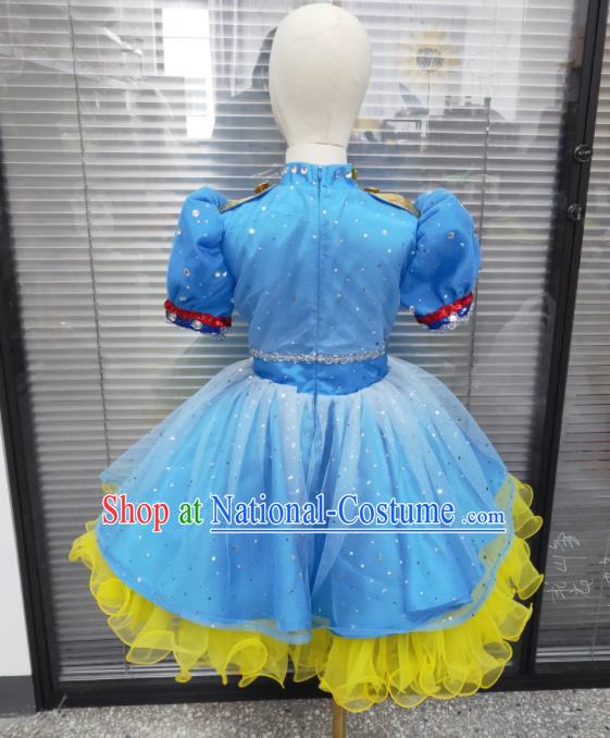 Professional Children Modern Dance Fashion Girl Dance Blue Dress Chorus Group Performance Clothing Opening Dance Garment