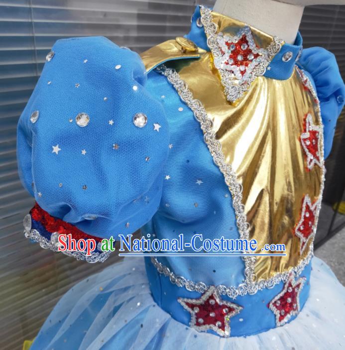 Professional Children Modern Dance Fashion Girl Dance Blue Dress Chorus Group Performance Clothing Opening Dance Garment