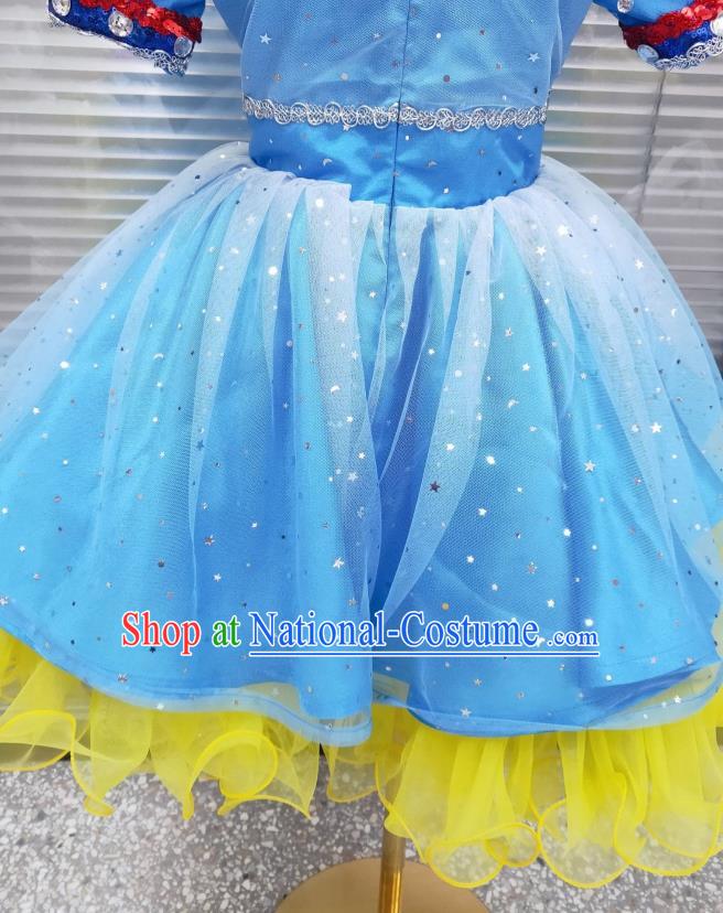 Professional Children Modern Dance Fashion Girl Dance Blue Dress Chorus Group Performance Clothing Opening Dance Garment