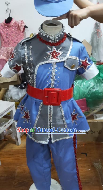 Professional Chorus Group Performance Clothing Cosplay Red Army Garment Children Modern Dance Fashion Hero Dance Blue Outfits