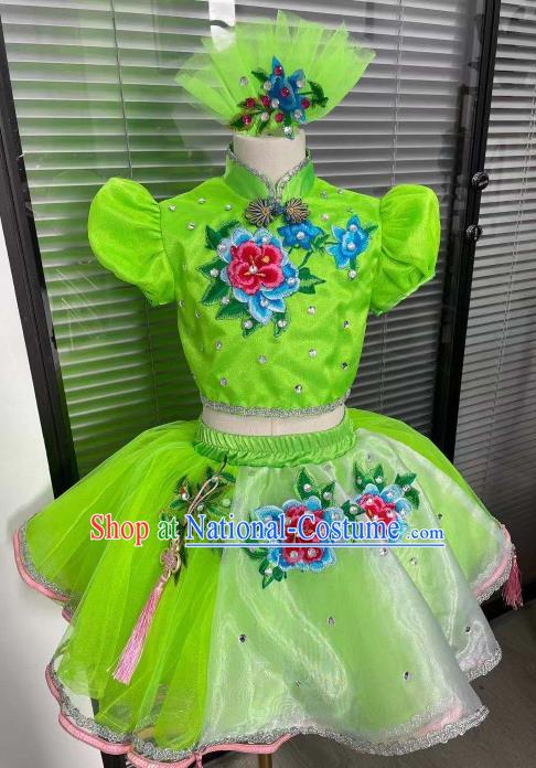 Professional Opening Dance Green Dress Chorus Group Clothing Girl Stage Performance Garment Children Modern Dance Fashion