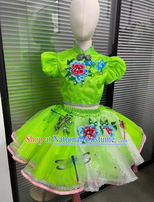 Professional Opening Dance Green Dress Chorus Group Clothing Girl Stage Performance Garment Children Modern Dance Fashion