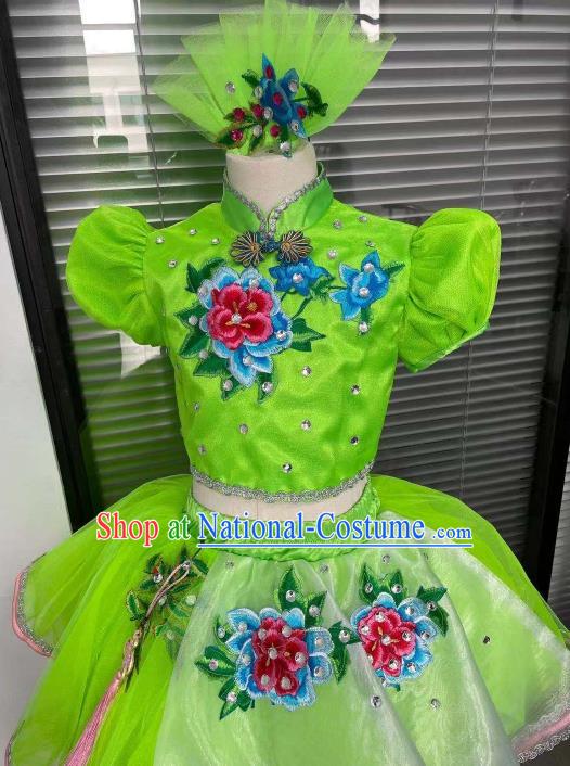 Professional Opening Dance Green Dress Chorus Group Clothing Girl Stage Performance Garment Children Modern Dance Fashion