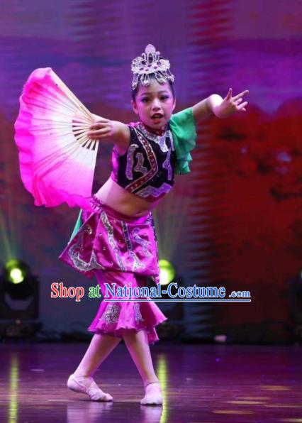 Chinese Yangko Dance Clothing Children Yangge Performance Purple Uniforms Folk Dance Outfits Girl Fan Dance Costumes