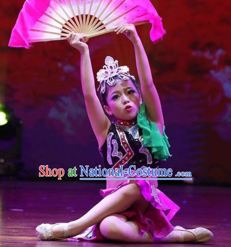 Chinese Yangko Dance Clothing Children Yangge Performance Purple Uniforms Folk Dance Outfits Girl Fan Dance Costumes