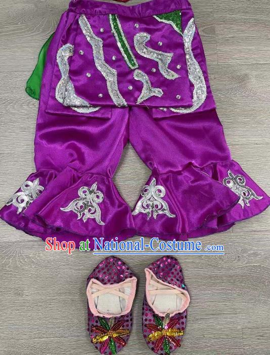 Chinese Yangko Dance Clothing Children Yangge Performance Purple Uniforms Folk Dance Outfits Girl Fan Dance Costumes