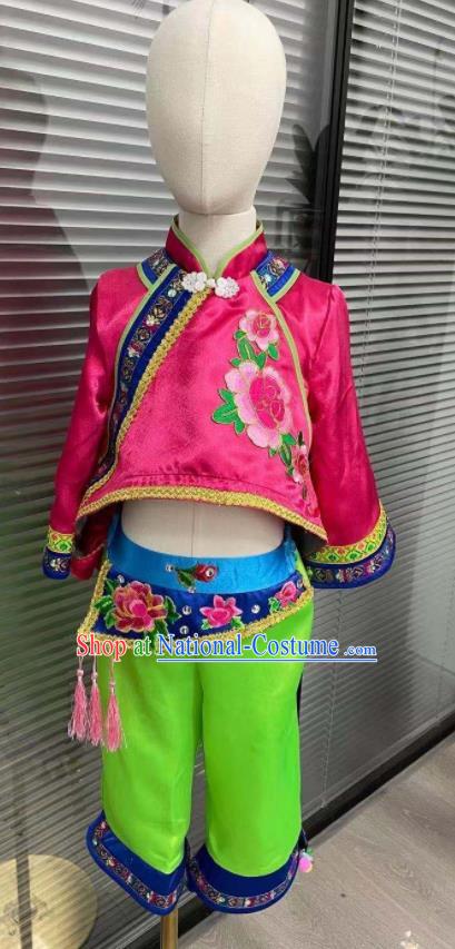 Chinese Girl Fan Dance Costumes Yangko Dance Clothing Children Yangge Performance Uniforms Folk Dance Outfits