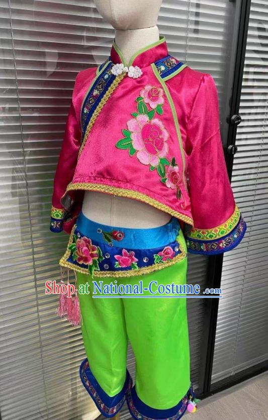 Chinese Girl Fan Dance Costumes Yangko Dance Clothing Children Yangge Performance Uniforms Folk Dance Outfits