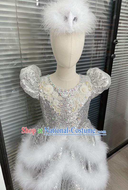 Professional Chorus Group Clothing Girl Stage Performance Garment Children Modern Dance Fashion Catwalks Argent Dress