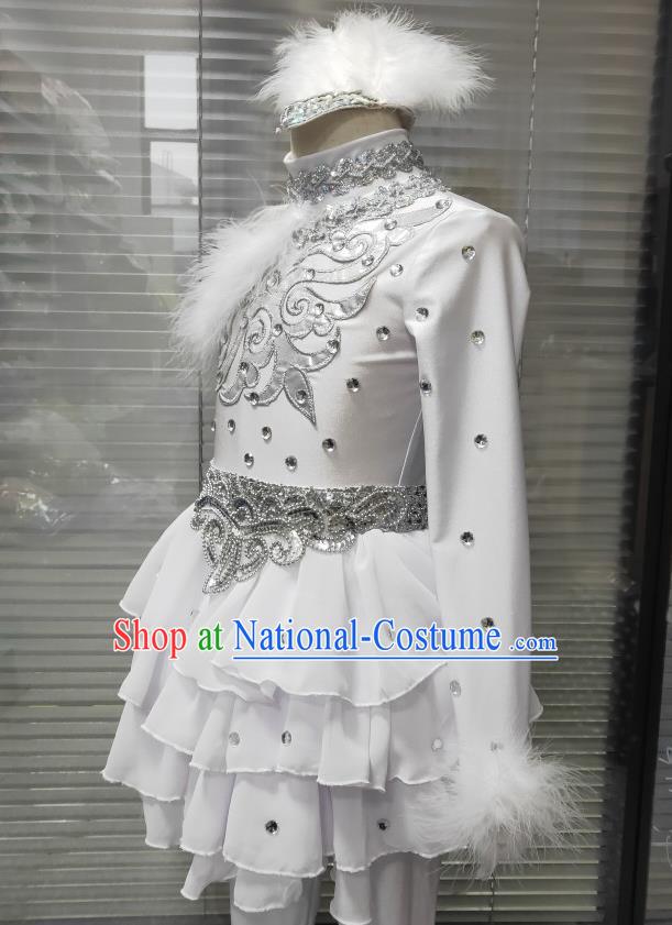 Professional Catwalks White Dress Swan Dance Clothing Girl Stage Performance Garment Children Modern Dance Fashion