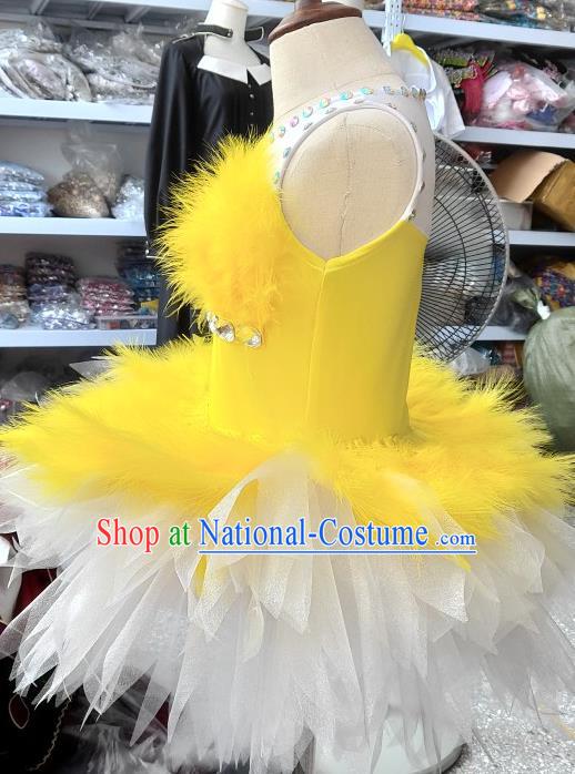 Professional Children Modern Dance Fashion Catwalks Yellow Bubble Dress Swan Dance Clothing Girl Stage Performance Garment