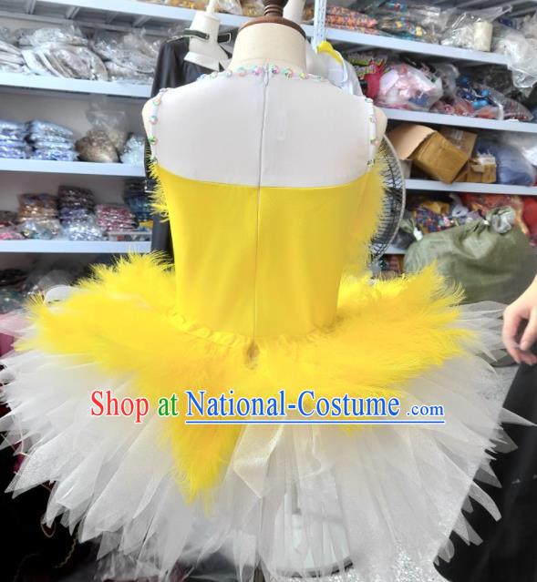 Professional Children Modern Dance Fashion Catwalks Yellow Bubble Dress Swan Dance Clothing Girl Stage Performance Garment