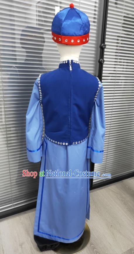 Chinese Folk Dance Blue Outfits Girl Minguo Costumes Yangko Dance Clothing Children Cross Talk Performance Uniforms