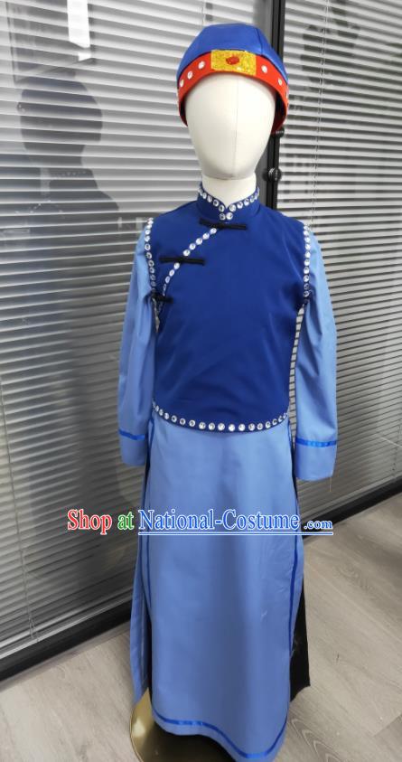 Chinese Folk Dance Blue Outfits Girl Minguo Costumes Yangko Dance Clothing Children Cross Talk Performance Uniforms