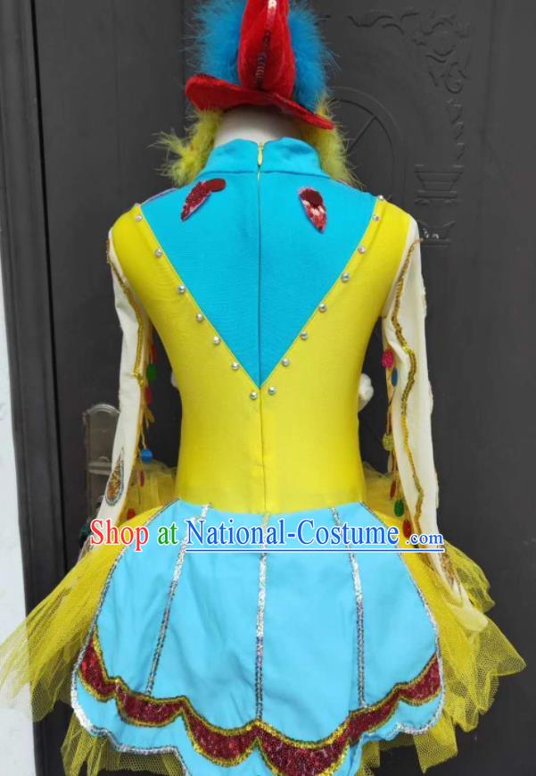 Professional Girl Stage Performance Garment Children Modern Dance Fashion Catwalks Yellow Dress Cosplay Bird Dance Clothing