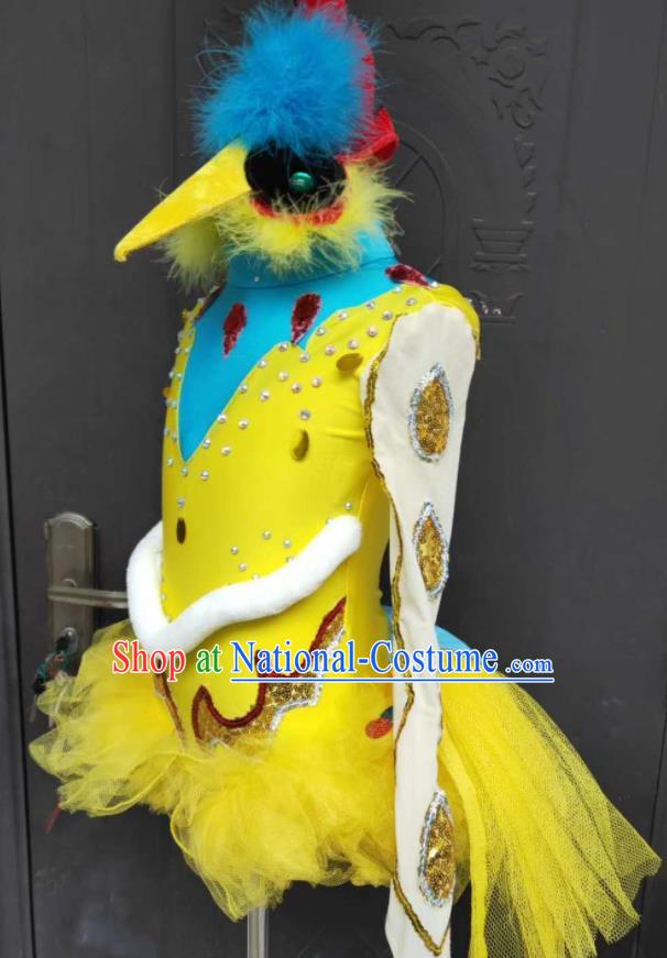 Professional Girl Stage Performance Garment Children Modern Dance Fashion Catwalks Yellow Dress Cosplay Bird Dance Clothing