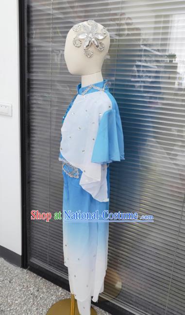 Chinese Yangko Dance Clothing Children Performance Blue Uniforms Folk Dance Outfits Girl Fan Dance Costumes