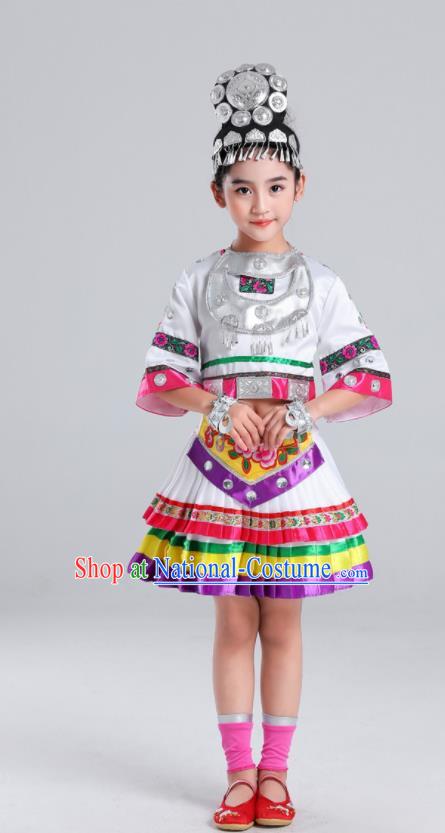 Chinese Miao Nationality Folk Dance Clothing Ethnic Children Performance Garments Hmong Minority Girl White Dress Outfits