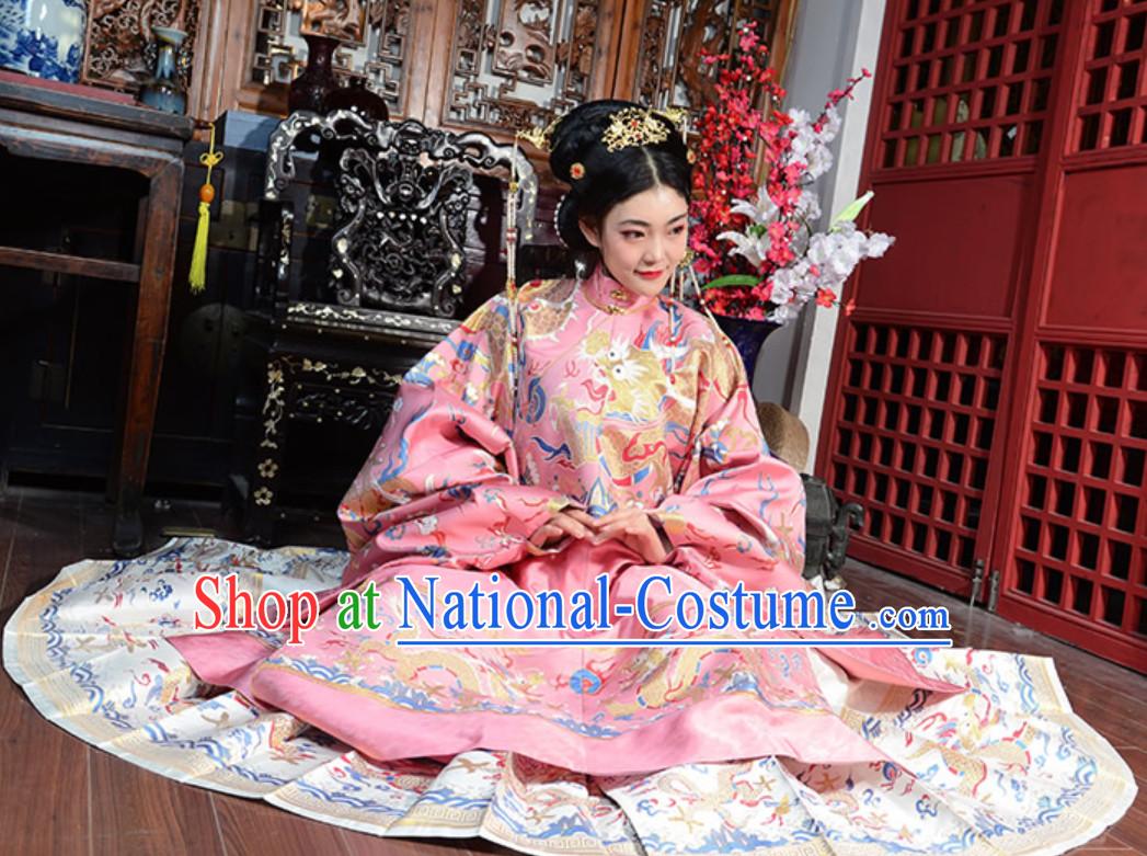 Top Pink Chinese Ancient Royal Wedding Dress Ming Dynasty Queen Garments for Ladies