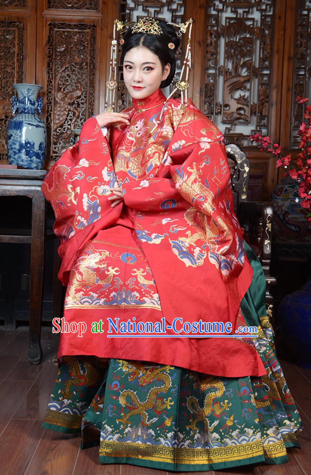 Lucky Red Top Chinese Ancient Royal Wedding Dress Ming Dynasty Queen Garments for Ladies