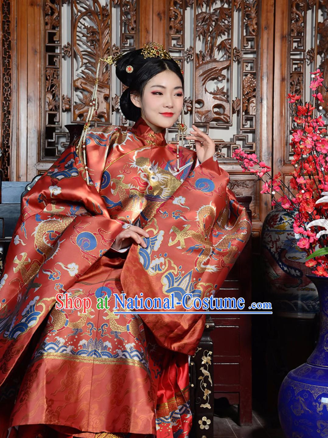 Gold Red Top Chinese Ancient Imperial Wedding Dresses Ming Dynasty Queen Garments for Women