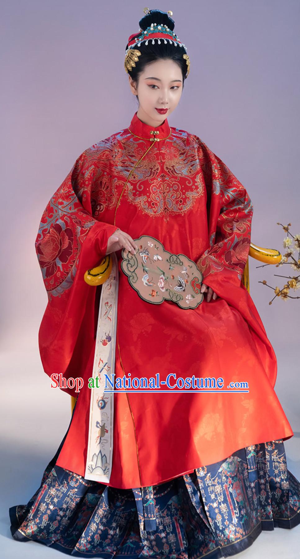 Top Red Chinese Ancient Imperial Wedding Dress Ming Dynasty Queen Clothing for Women