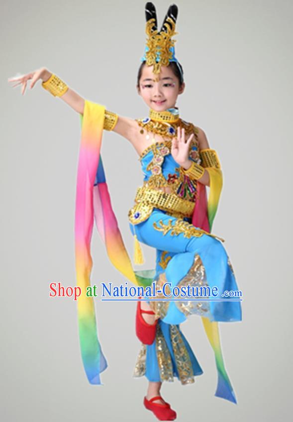 China Flying Dance Blue Outfits Children Classical Dance Costumes Stage Performance Dancewear Fairy Dance Clothing