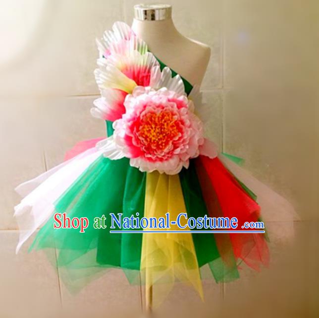 Professional Flower Dance Costume Girl Modern Dance Clothing Chorus Group Fashion Stage Performance Green Veil Dress