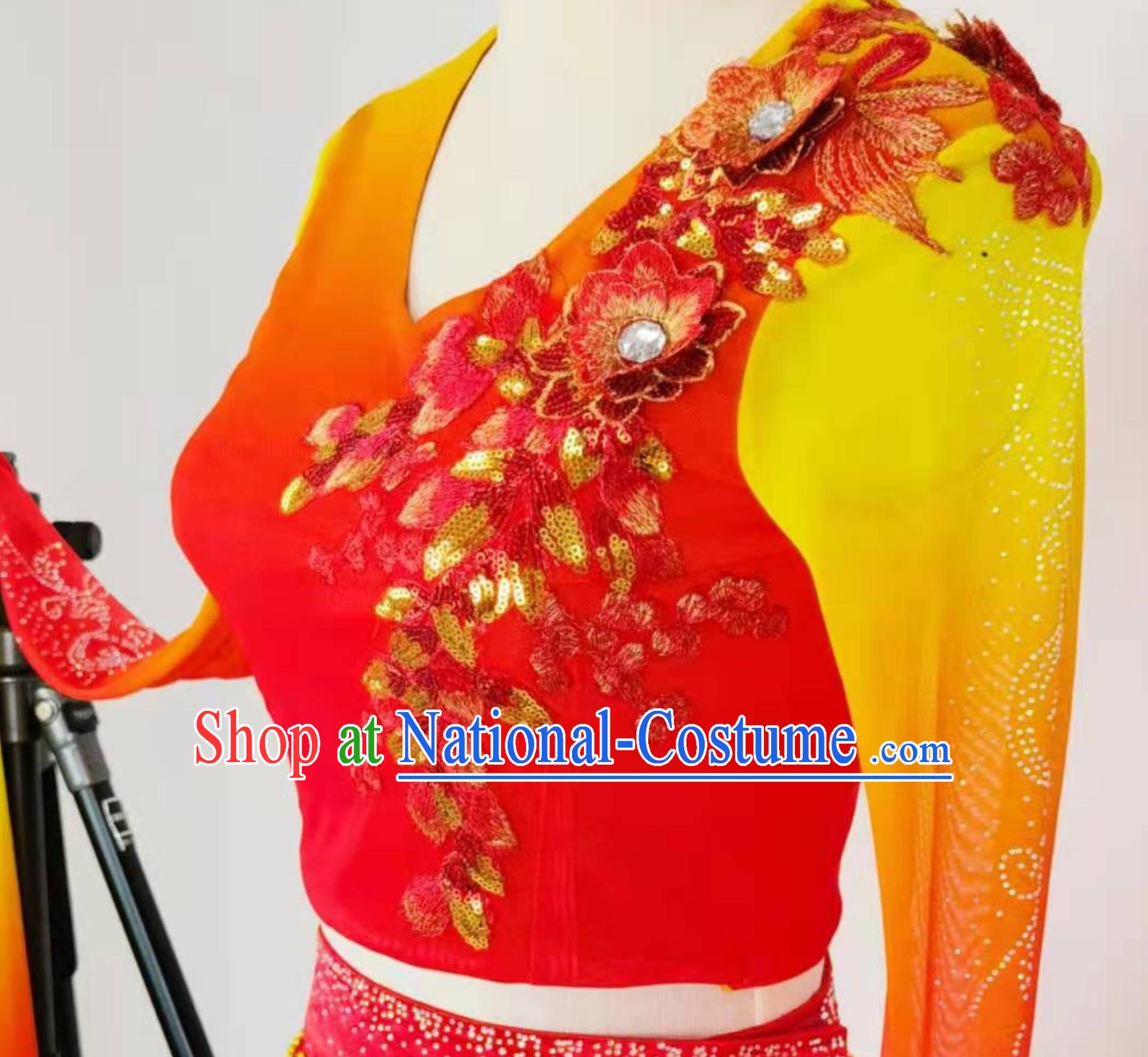 Professional Fire Dance Costumes and Hat Complete Set