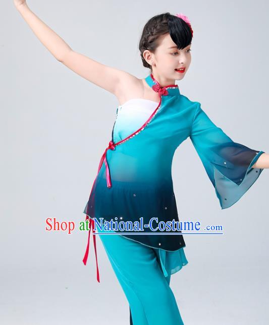 China Umbrella Dance Clothing Fan Dance Blue Outfits Children Classical Dance Costumes Stage Performance Dancewear