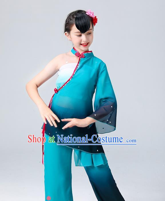 China Umbrella Dance Clothing Fan Dance Blue Outfits Children Classical Dance Costumes Stage Performance Dancewear