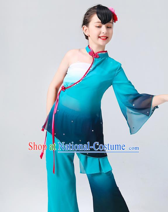 China Umbrella Dance Clothing Fan Dance Blue Outfits Children Classical Dance Costumes Stage Performance Dancewear