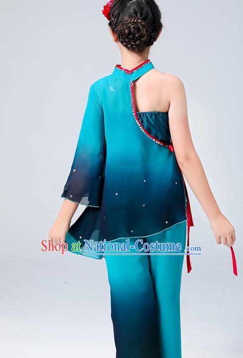 China Umbrella Dance Clothing Fan Dance Blue Outfits Children Classical Dance Costumes Stage Performance Dancewear