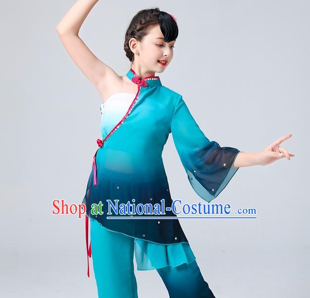 China Umbrella Dance Clothing Fan Dance Blue Outfits Children Classical Dance Costumes Stage Performance Dancewear