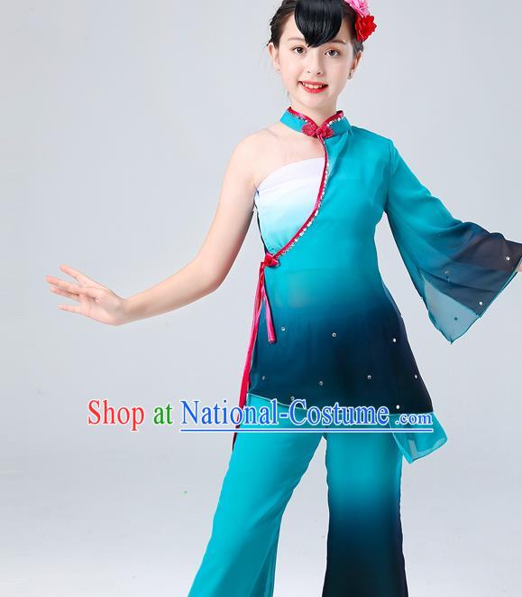 China Umbrella Dance Clothing Fan Dance Blue Outfits Children Classical Dance Costumes Stage Performance Dancewear