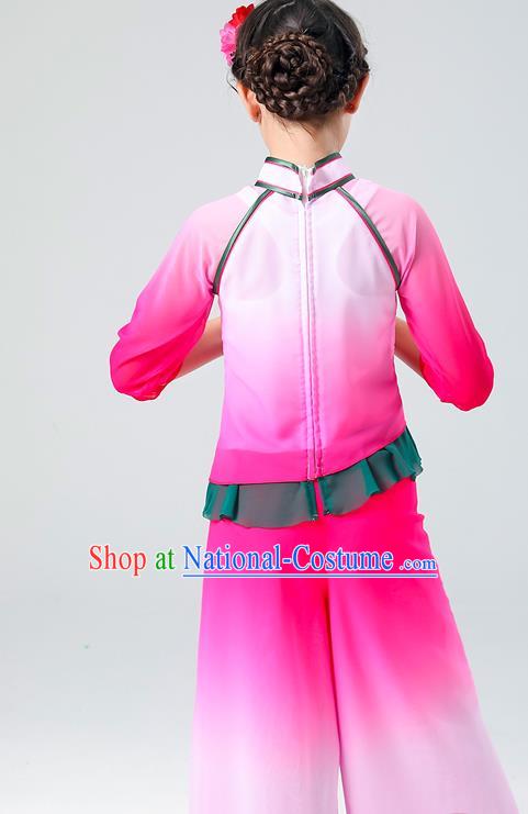 Chinese Children Yangko Dance Rosy Uniforms Folk Dance Costumes Fan Dance Dress Yangge Performance Clothing