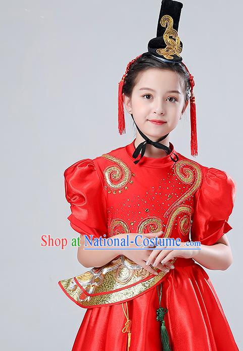 Chinese Yangge Performance Clothing Children Yangko Dance Uniforms Folk Dance Costumes Drum Dance Red Dress