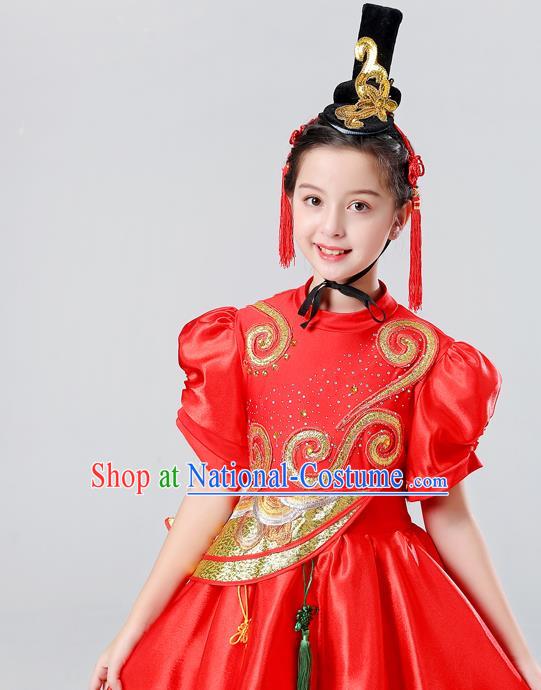 Chinese Yangge Performance Clothing Children Yangko Dance Uniforms Folk Dance Costumes Drum Dance Red Dress