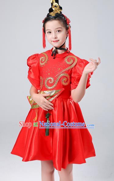 Chinese Yangge Performance Clothing Children Yangko Dance Uniforms Folk Dance Costumes Drum Dance Red Dress