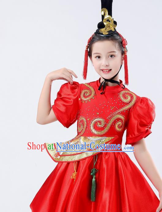 Chinese Yangge Performance Clothing Children Yangko Dance Uniforms Folk Dance Costumes Drum Dance Red Dress