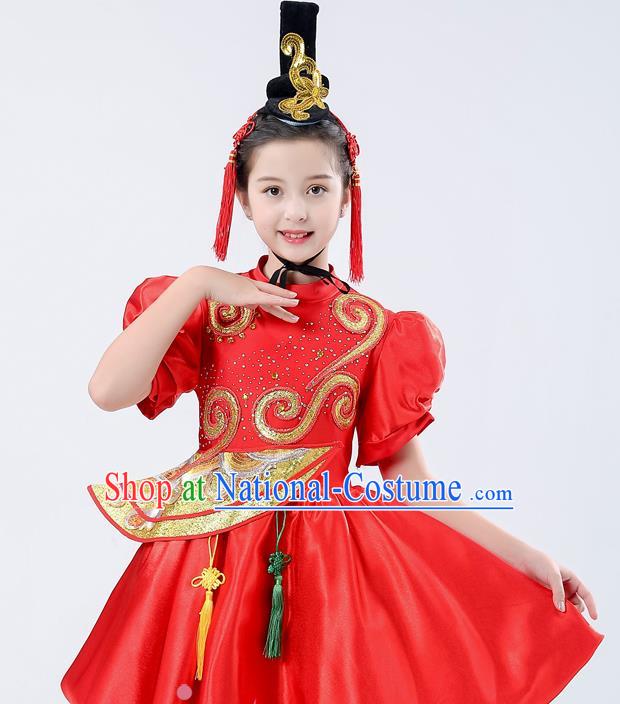 Chinese Yangge Performance Clothing Children Yangko Dance Uniforms Folk Dance Costumes Drum Dance Red Dress