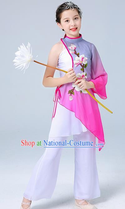 China Girl Stage Performance Dancewear Umbrella Dance Clothing Jasmine Flower Dance Outfits Children Classical Dance Costumes