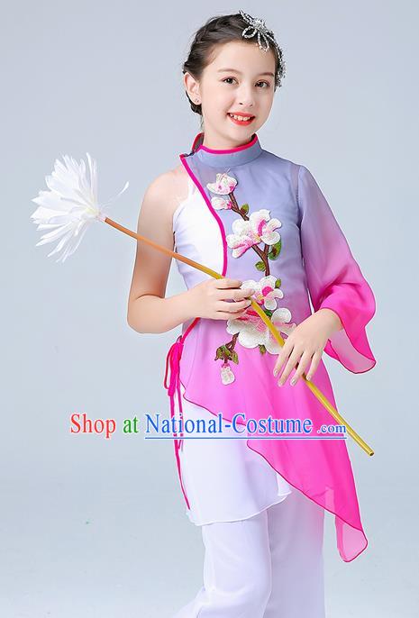 China Girl Stage Performance Dancewear Umbrella Dance Clothing Jasmine Flower Dance Outfits Children Classical Dance Costumes