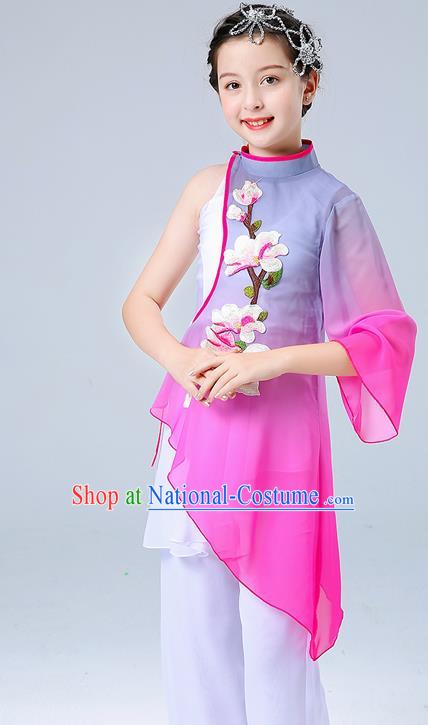 China Girl Stage Performance Dancewear Umbrella Dance Clothing Jasmine Flower Dance Outfits Children Classical Dance Costumes