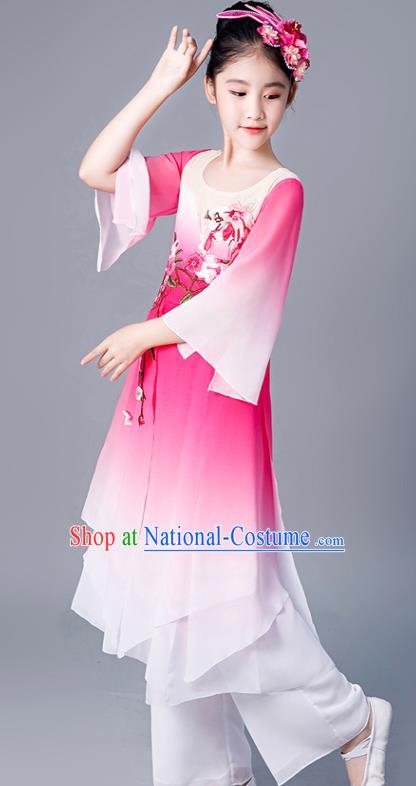 China Jasmine Flower Dance Rosy Outfits Children Classical Dance Costumes Girl Stage Performance Dancewear Umbrella Dance Clothing