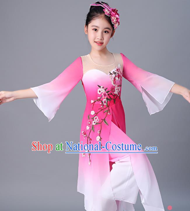 China Jasmine Flower Dance Rosy Outfits Children Classical Dance Costumes Girl Stage Performance Dancewear Umbrella Dance Clothing